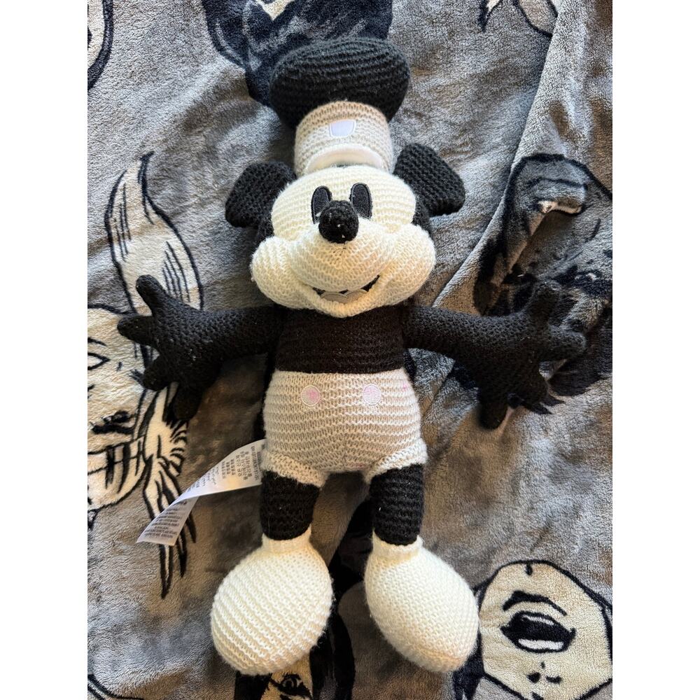 Disney Parks Knitted Crochet Mickey Mouse Plush with White Beanie Hat ~18-22”